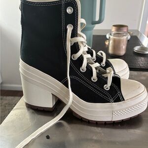 Black Platform Lace-Up High-Top Heeled Sneakers